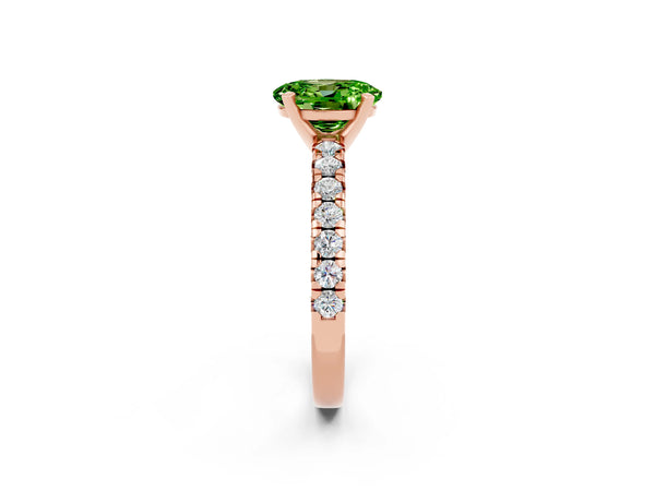 Rose gold Oval Cut Peridot Solitaire Pavé Engagement Ring with Round Band and Prong Setting