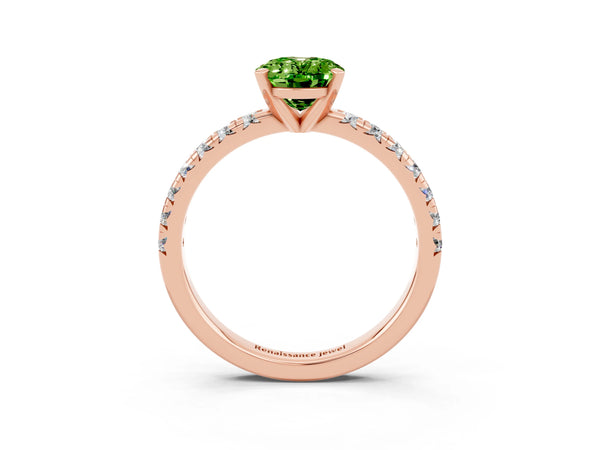 Rose gold Oval Cut Peridot Solitaire Pavé Engagement Ring with Round Band and Prong Setting