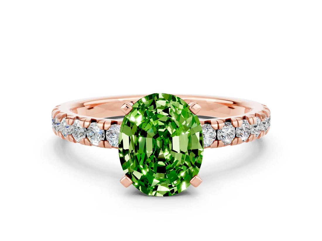 Rose gold Oval Cut Peridot Solitaire Pavé Engagement Ring with Round Band and Prong Setting_72