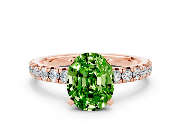 Rose gold Oval Cut Peridot Solitaire Pavé Engagement Ring with Round Band and Prong Setting