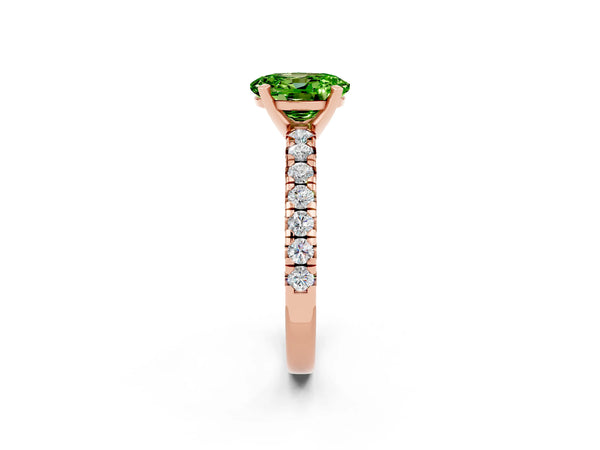 Rose gold Oval Cut Peridot Solitaire Pavé Engagement Ring with Round Band and Prong Setting