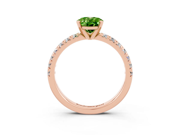 Rose gold Oval Cut Peridot Solitaire Pavé Engagement Ring with Round Band and Prong Setting