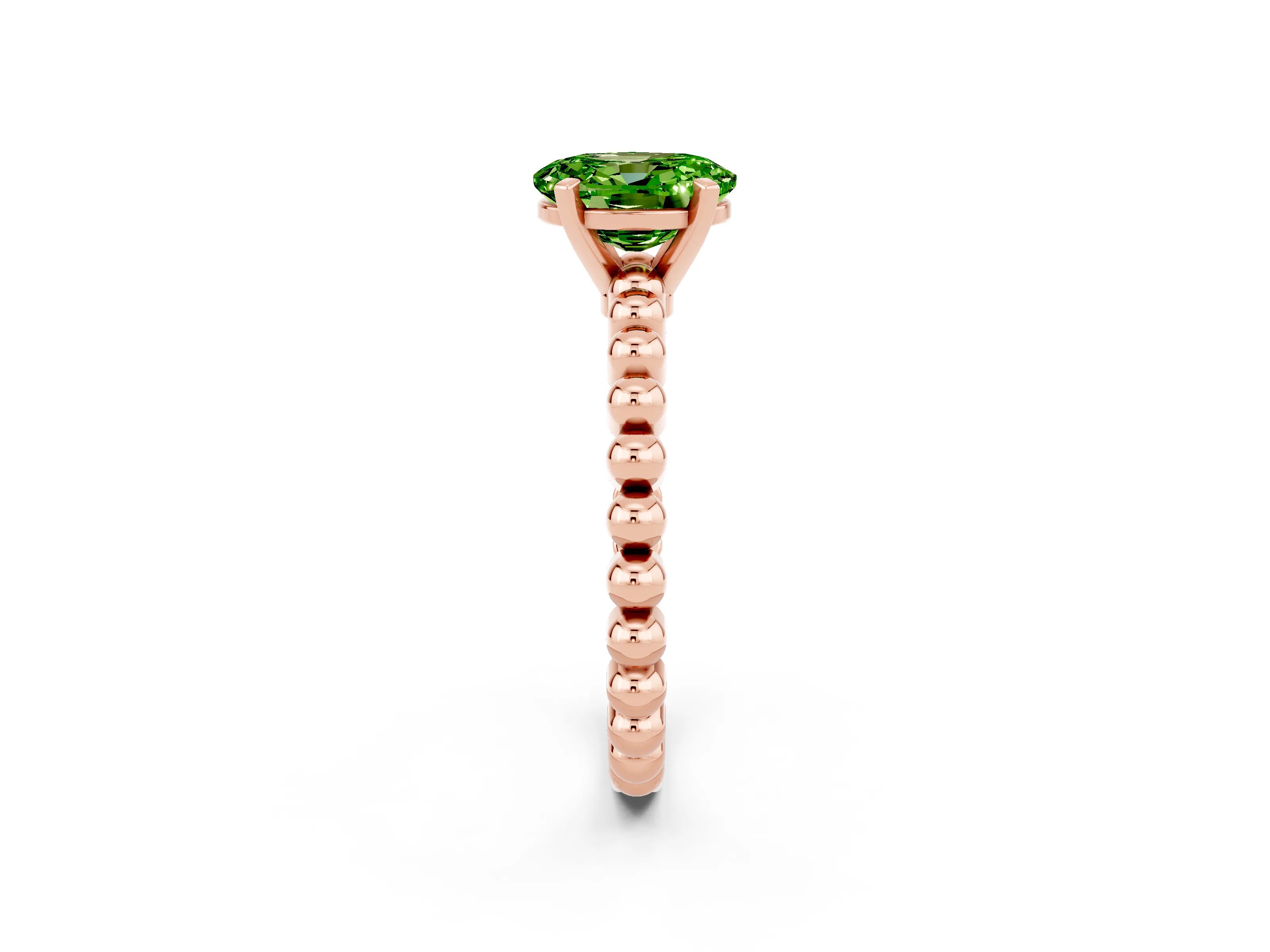 Rose gold Oval Cut Peridot Solitaire Ring with Beaded Band and Prong Setting_2