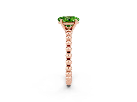 Rose gold Oval Cut Peridot Solitaire Ring with Beaded Band and Prong Setting_2
