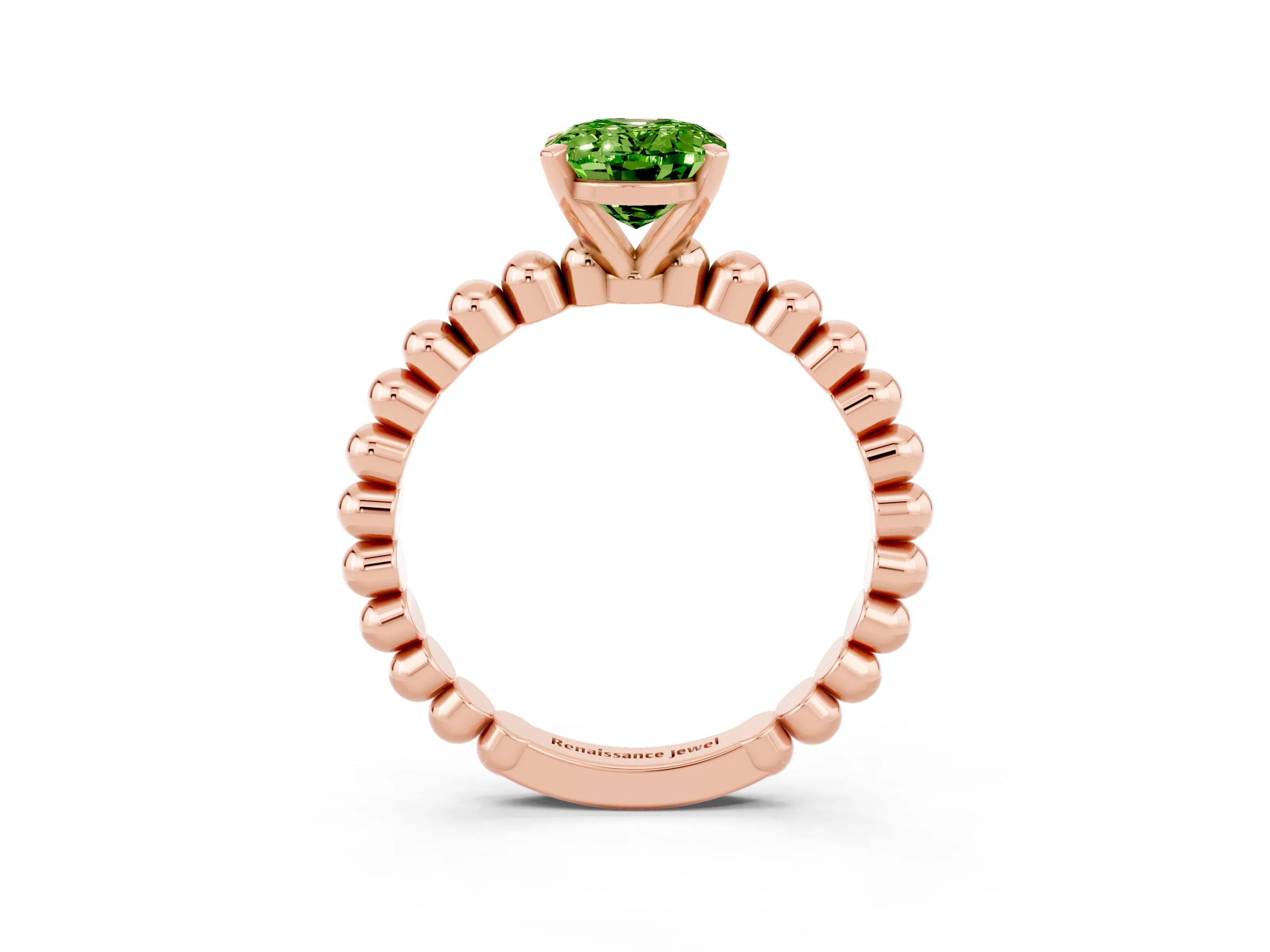 Rose gold Oval Cut Peridot Solitaire Ring with Beaded Band and Prong Setting_3