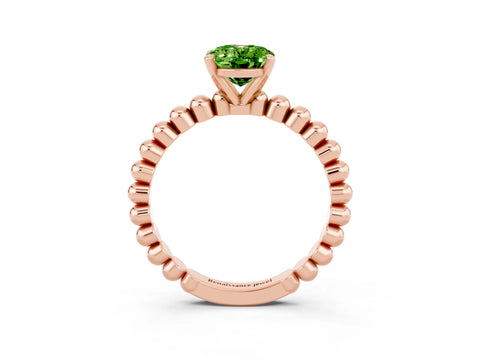 Rose gold Oval Cut Peridot Solitaire Ring with Beaded Band and Prong Setting_3