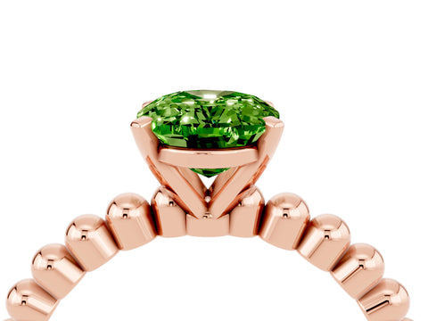 Rose gold Oval Cut Peridot Solitaire Ring with Beaded Band and Prong Setting_4