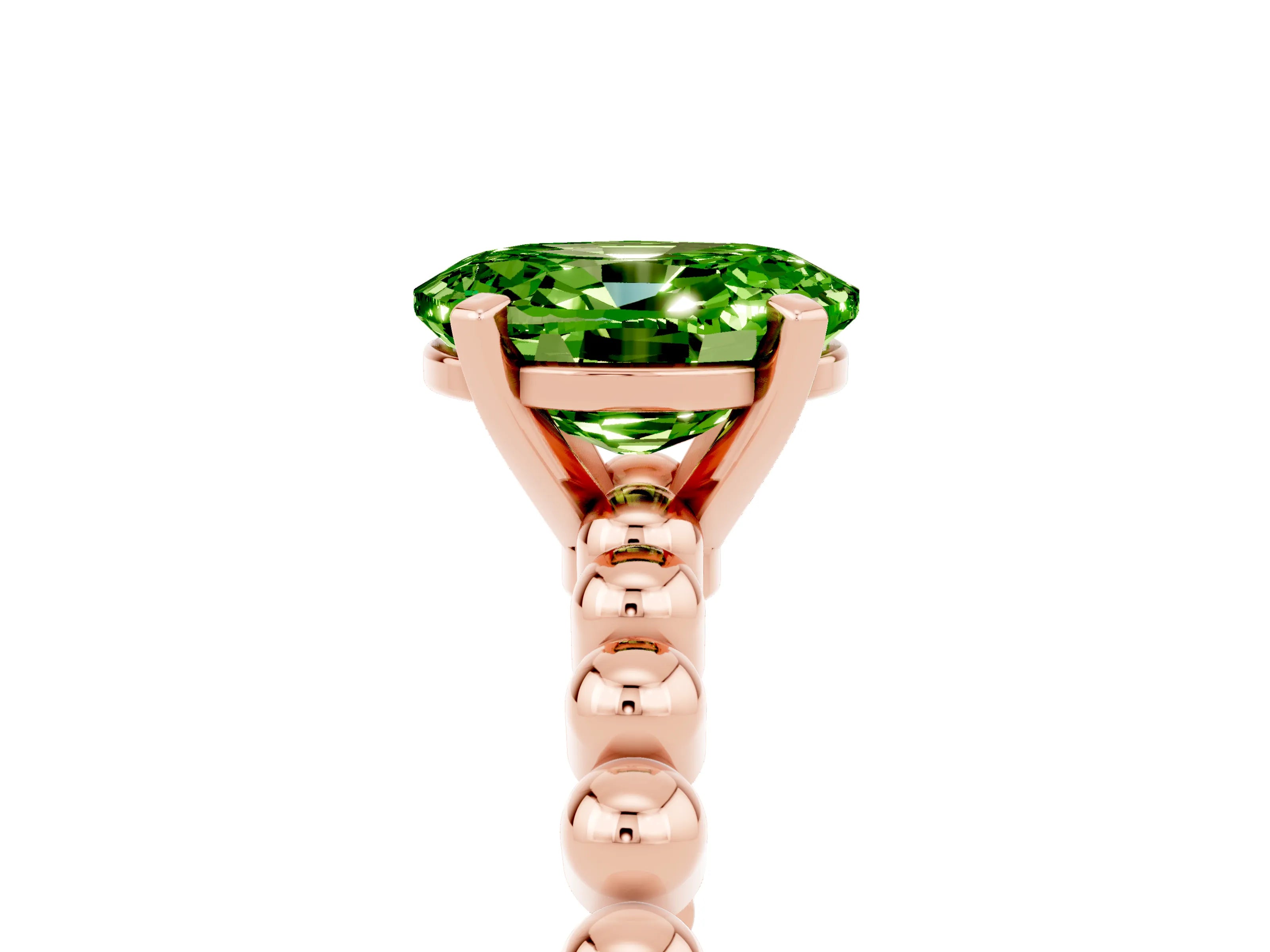 Rose gold Oval Cut Peridot Solitaire Ring with Beaded Band and Prong Setting_5