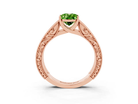 Rose gold Oval Cut Peridot Solitaire Ring with Engraved Band and Four-Prong Setting_3