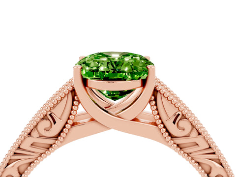 Rose gold Oval Cut Peridot Solitaire Ring with Engraved Band and Four-Prong Setting_4