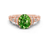 Rose gold Oval Cut Peridot Solitaire Ring with Filigree Band and Four-Prong Setting_24