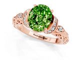 Rose gold Oval Cut Peridot Solitaire Ring with Filigree Band and Four-Prong Setting_25