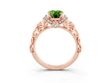 Rose gold Oval Cut Peridot Solitaire Ring with Filigree Band and Four-Prong Setting_27