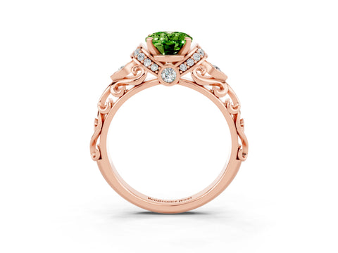 Rose gold Oval Cut Peridot Solitaire Ring with Filigree Band and Four-Prong Setting_27