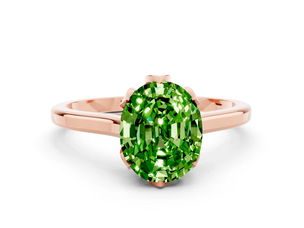 Rose gold Oval Cut Peridot Solitaire Ring with Flower Prong Setting and Classic Band