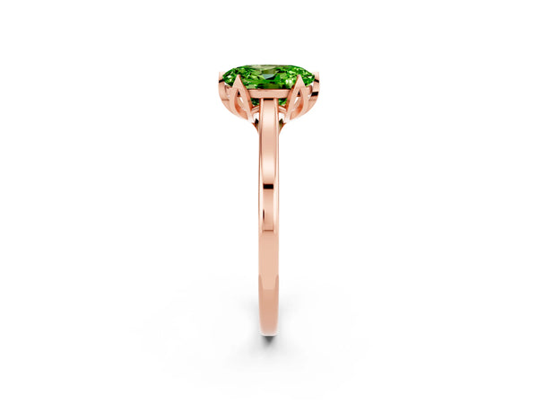 Rose gold Oval Cut Peridot Solitaire Ring with Flower Prong Setting and Classic Band