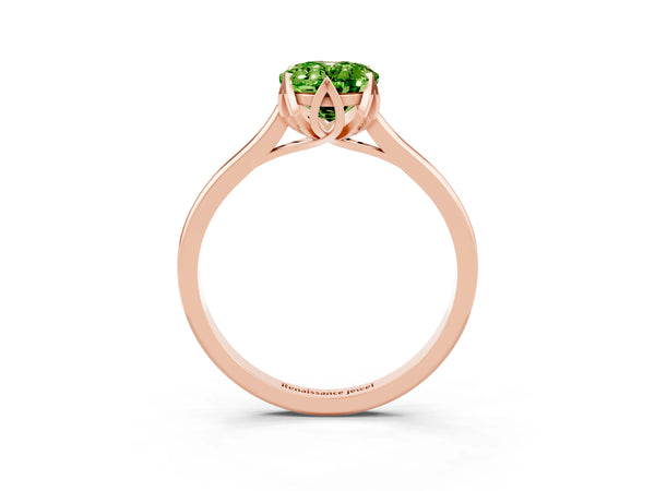Rose gold Oval Cut Peridot Solitaire Ring with Flower Prong Setting and Classic Band
