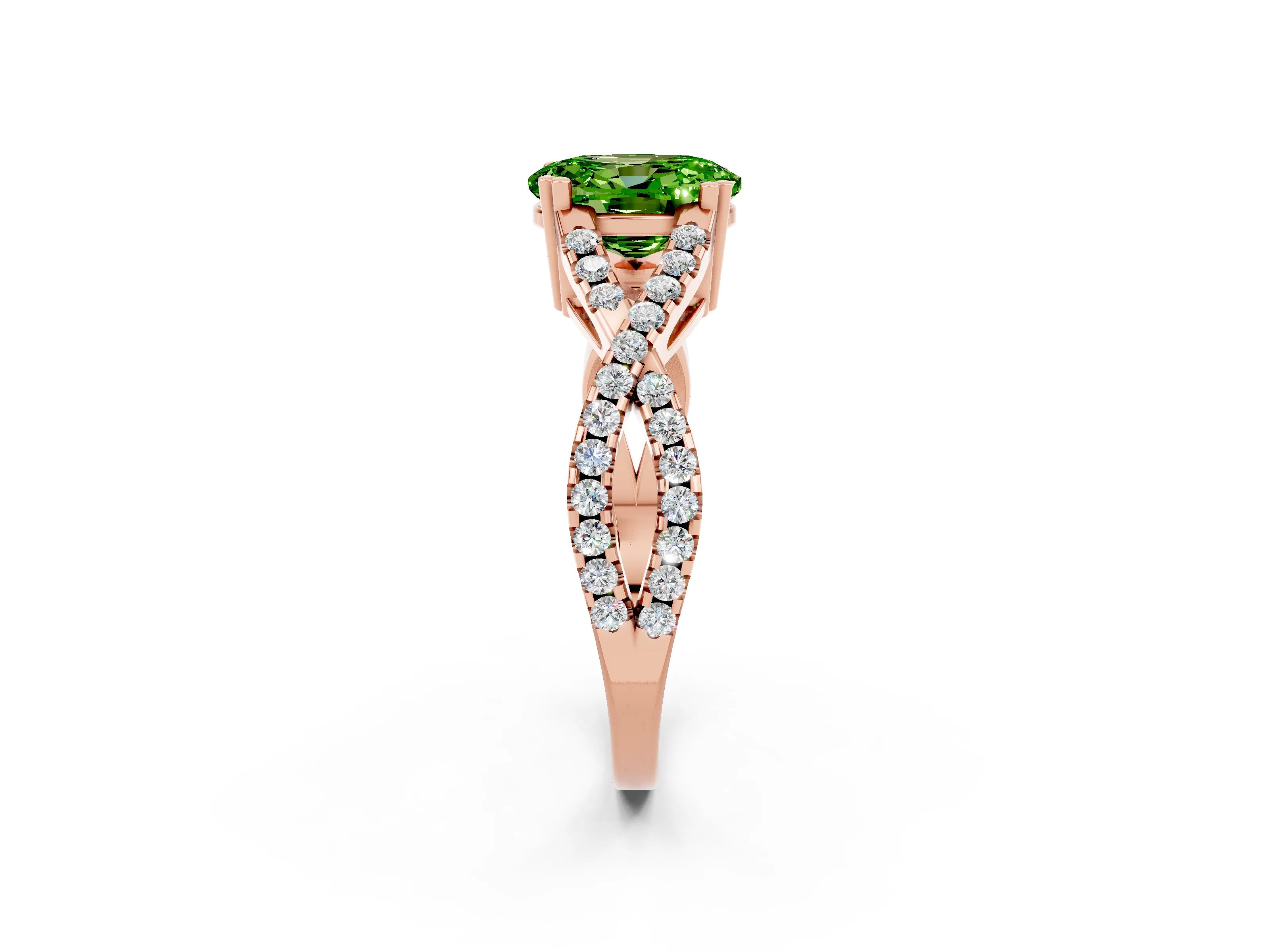 Rose gold Oval Cut Peridot Solitaire Ring with Four-Prong Setting and Twisted Pavé Band_2