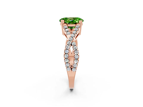 Rose gold Oval Cut Peridot Solitaire Ring with Four-Prong Setting and Twisted Pavé Band_2