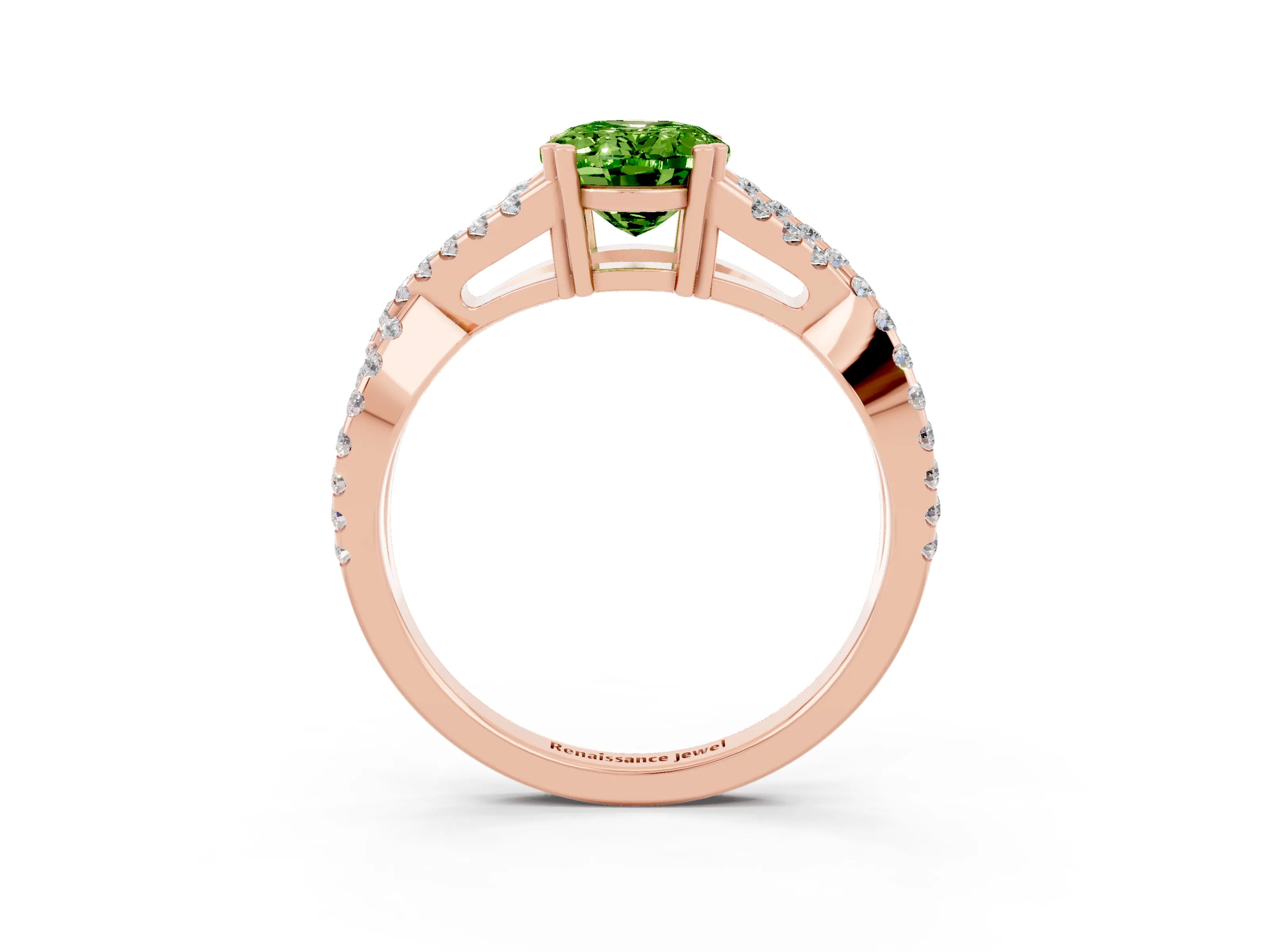 Rose gold Oval Cut Peridot Solitaire Ring with Four-Prong Setting and Twisted Pavé Band_3