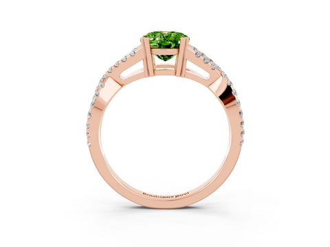 Rose gold Oval Cut Peridot Solitaire Ring with Four-Prong Setting and Twisted Pavé Band_3