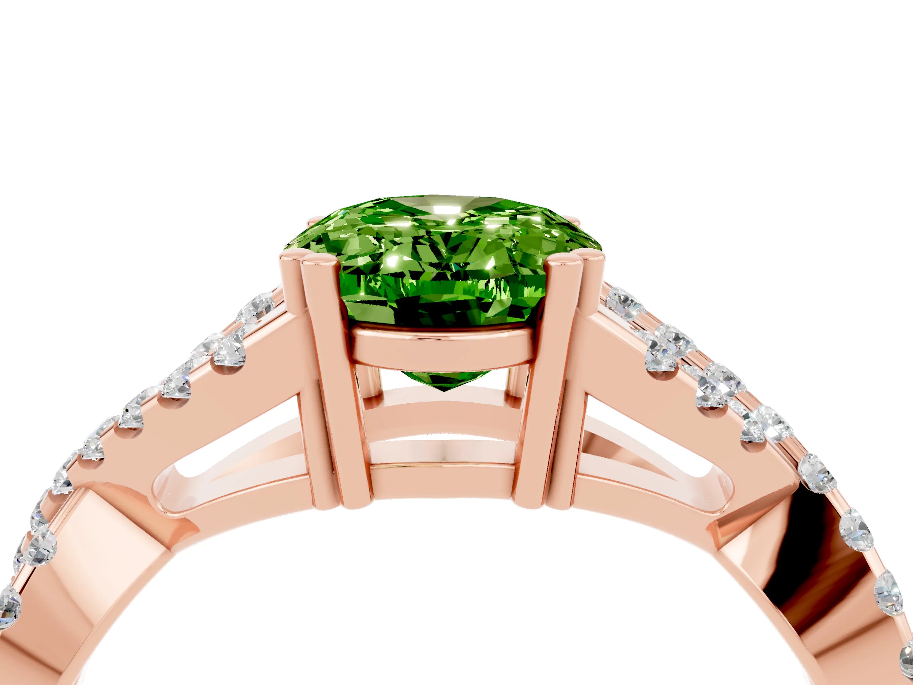 Rose gold Oval Cut Peridot Solitaire Ring with Four-Prong Setting and Twisted Pavé Band_4
