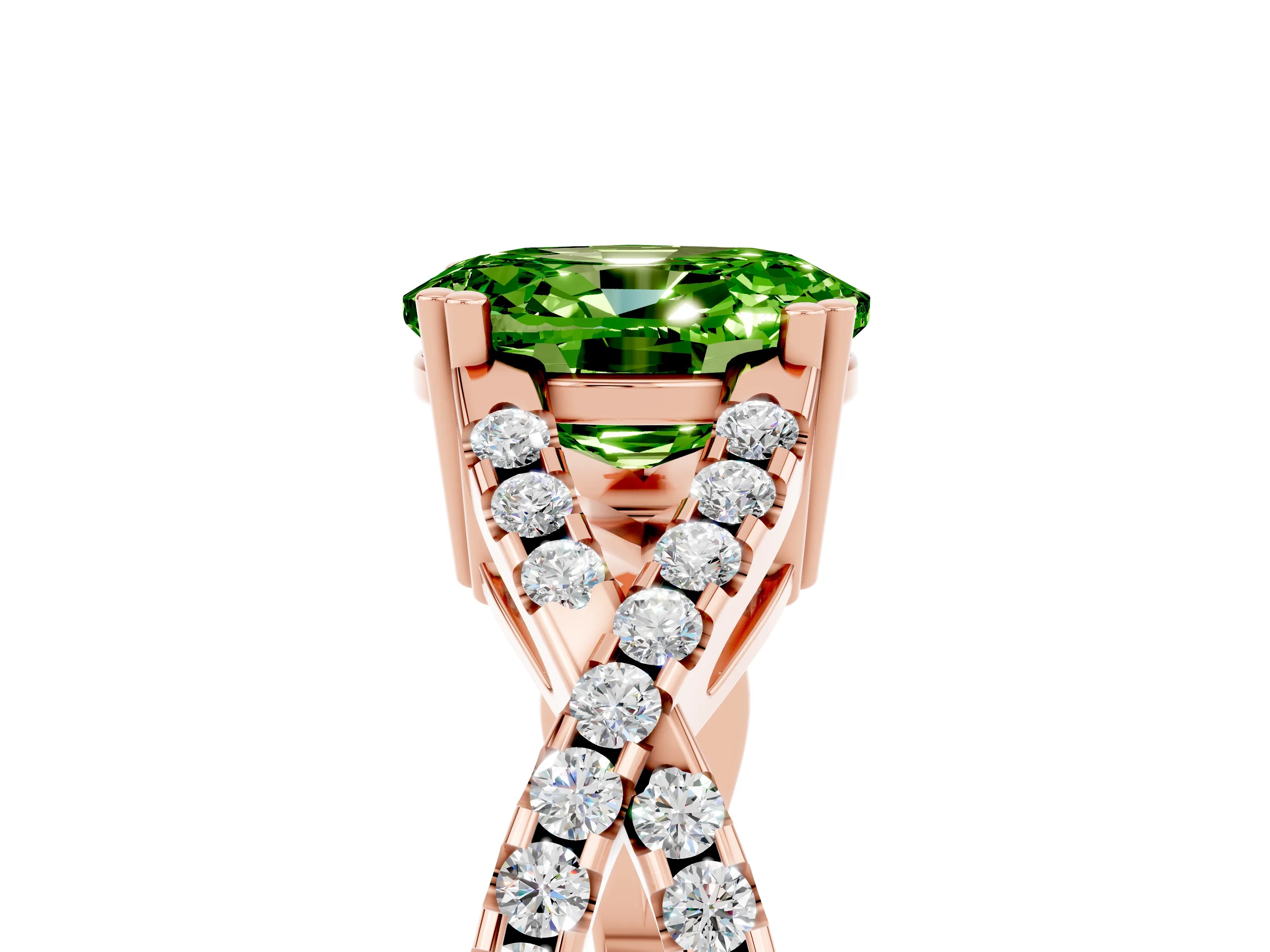 Rose gold Oval Cut Peridot Solitaire Ring with Four-Prong Setting and Twisted Pavé Band_5