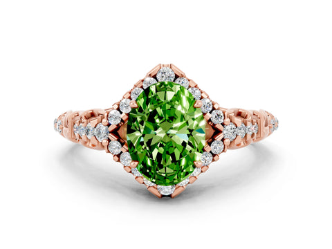 Rose gold Oval Cut Peridot Solitaire Ring with Hidden Halo and Pavé Band_12