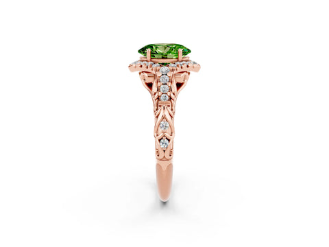 Rose gold Oval Cut Peridot Solitaire Ring with Hidden Halo and Pavé Band_14