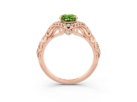 Rose gold Oval Cut Peridot Solitaire Ring with Hidden Halo and Pavé Band_15