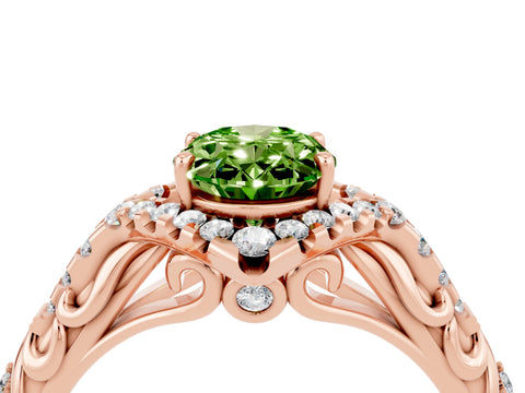 Rose gold Oval Cut Peridot Solitaire Ring with Hidden Halo and Pavé Band_16