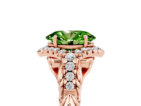 Rose gold Oval Cut Peridot Solitaire Ring with Hidden Halo and Pavé Band_17