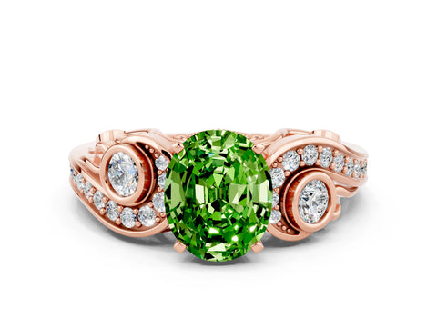 Rose gold Oval Cut Peridot Solitaire Ring with Milgrain Pavé Band and Four-Prong Setting_36