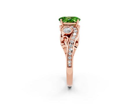 Rose gold Oval Cut Peridot Solitaire Ring with Milgrain Pavé Band and Four-Prong Setting_38