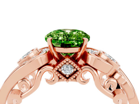 Rose gold Oval Cut Peridot Solitaire Ring with Milgrain Pavé Band and Four-Prong Setting_40