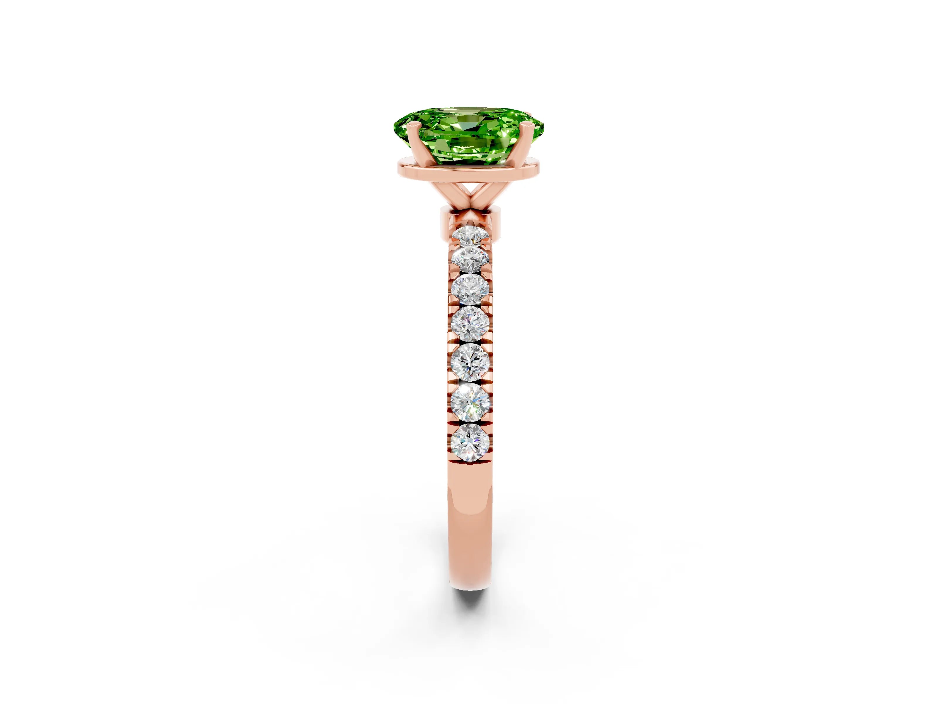 Rose gold Oval Cut Peridot Solitaire Ring with Pavé Accents and Four-Prong Setting_2