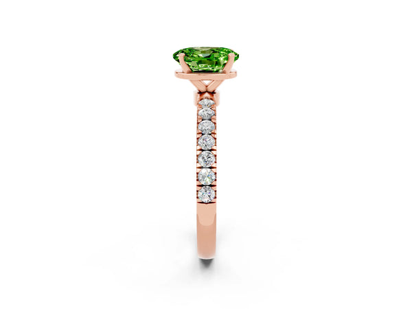 Rose gold Oval Cut Peridot Solitaire Ring with Pavé Accents and Four-Prong Setting
