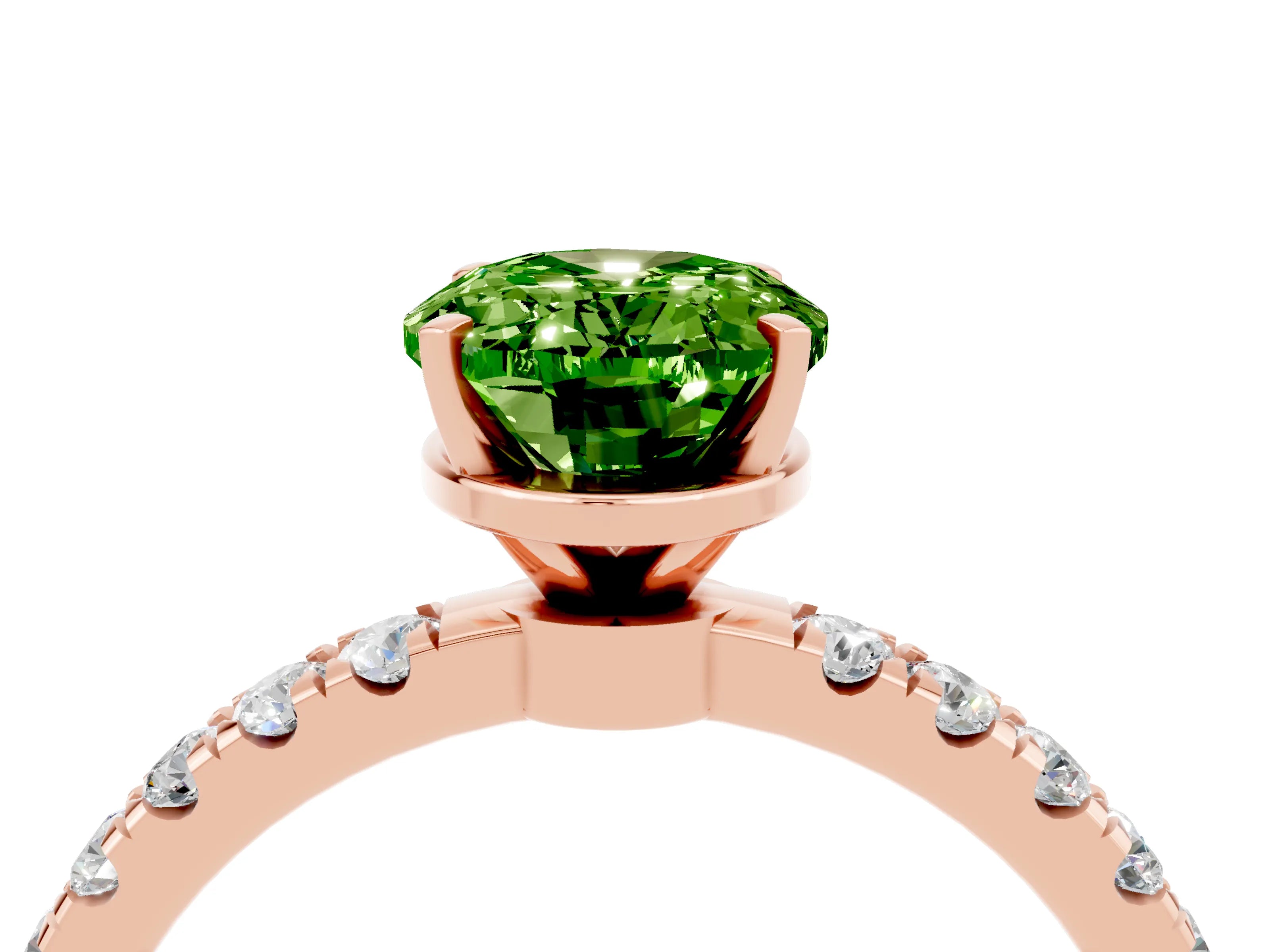 Rose gold Oval Cut Peridot Solitaire Ring with Pavé Accents and Four-Prong Setting_4