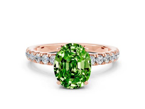 Rose gold Oval Cut Peridot Solitaire Ring with Pavé Accents and Four-Prong Setting