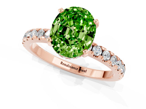 Rose gold Oval Cut Peridot Solitaire Ring with Pavé Band and Four-Prong Setting_13