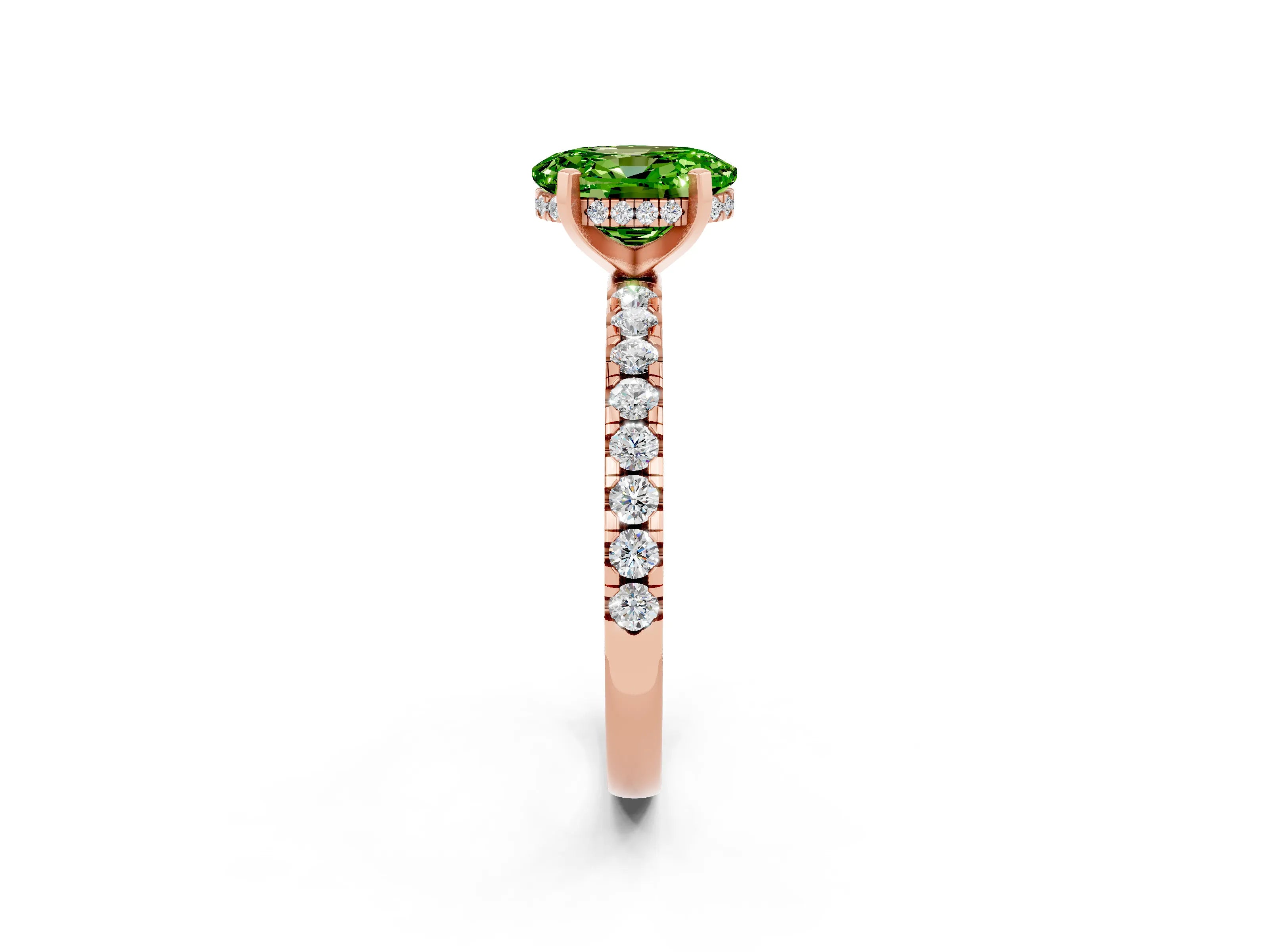 Rose gold Oval Cut Peridot Solitaire Ring with Pavé Band and Four-Prong Setting_14