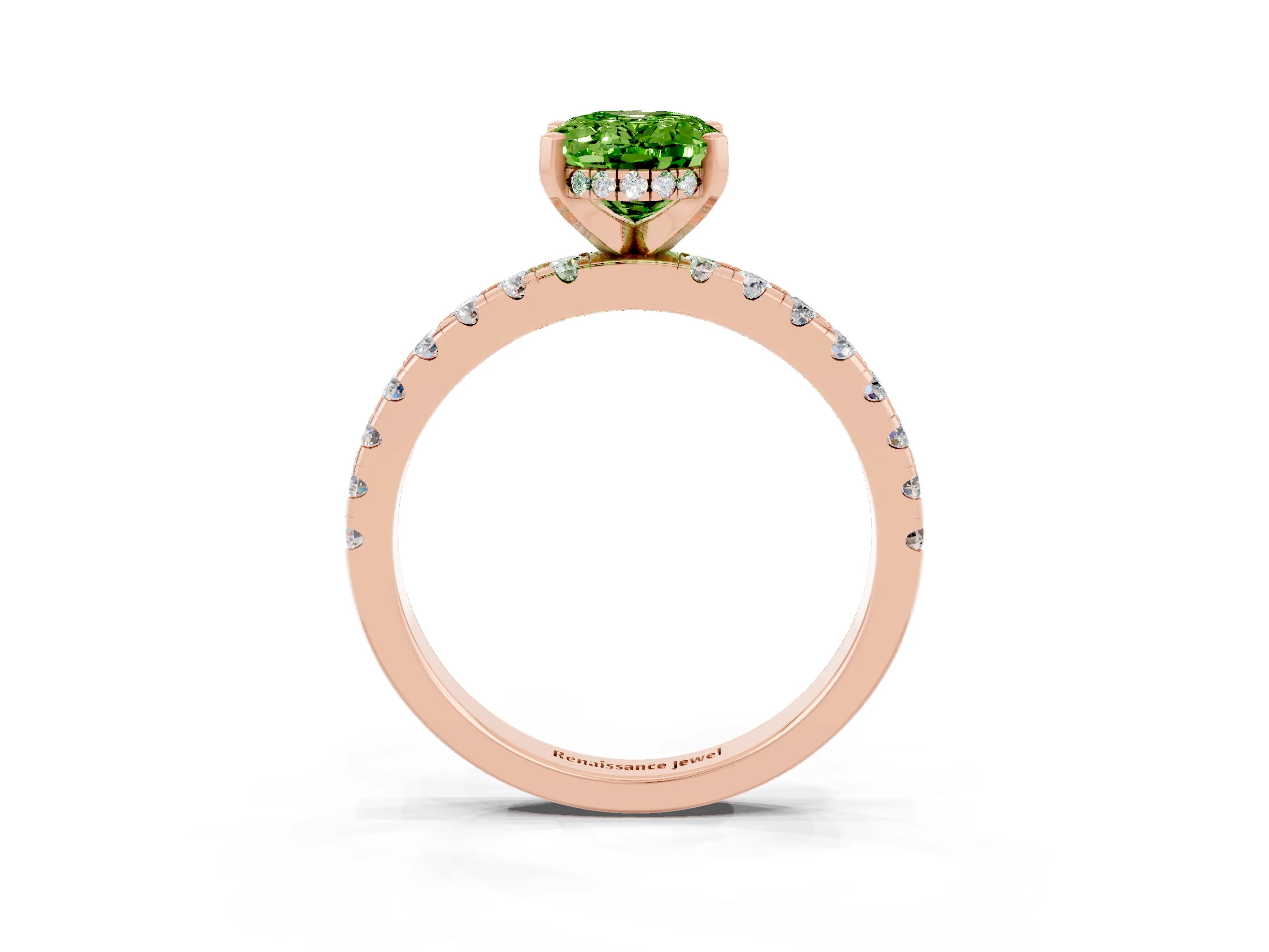 Rose gold Oval Cut Peridot Solitaire Ring with Pavé Band and Four-Prong Setting_15