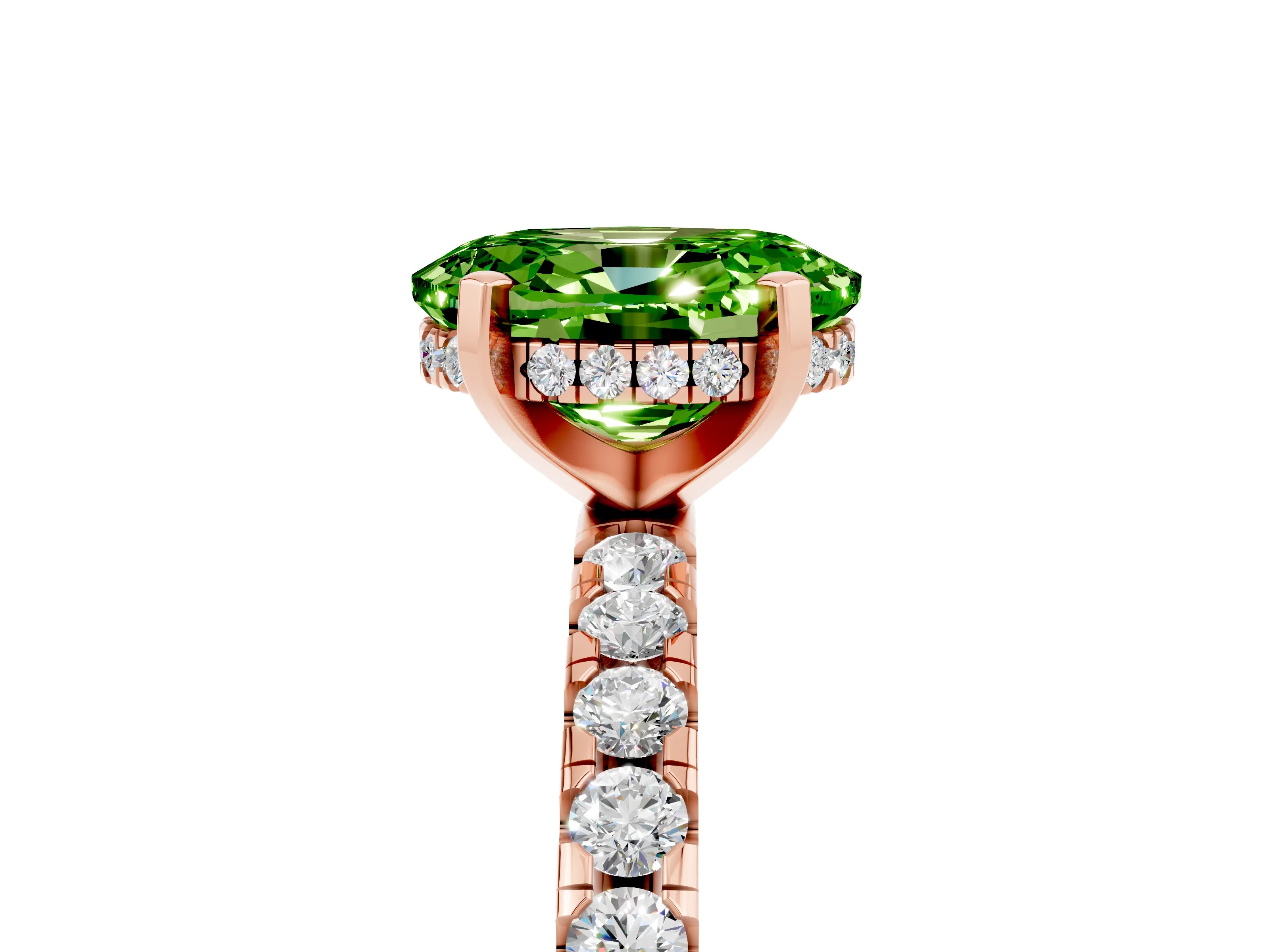 Rose gold Oval Cut Peridot Solitaire Ring with Pavé Band and Four-Prong Setting_17