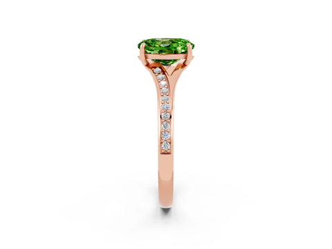Rose gold Oval Cut Peridot Solitaire Ring with Pavé Band and Prong Setting_14