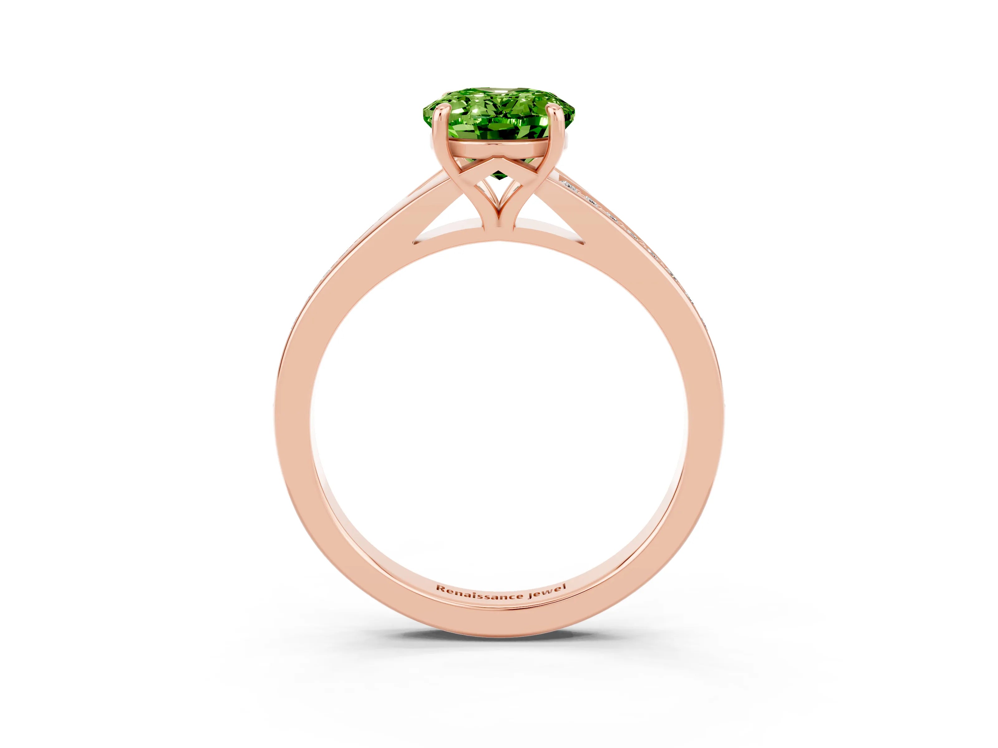 Rose gold Oval Cut Peridot Solitaire Ring with Pavé Band and Prong Setting_15
