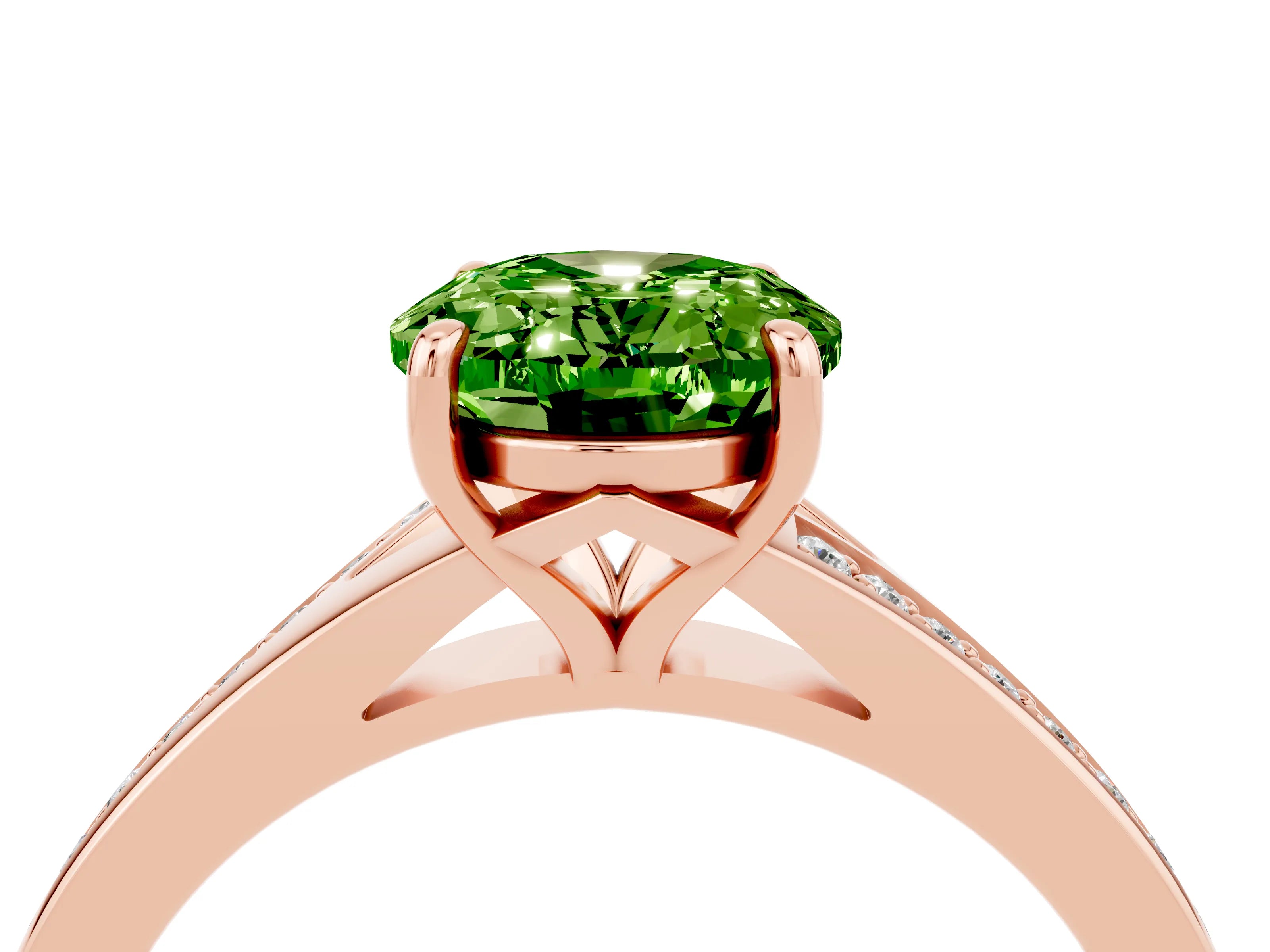 Rose gold Oval Cut Peridot Solitaire Ring with Pavé Band and Prong Setting_16