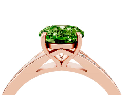 Rose gold Oval Cut Peridot Solitaire Ring with Pavé Band and Prong Setting_16