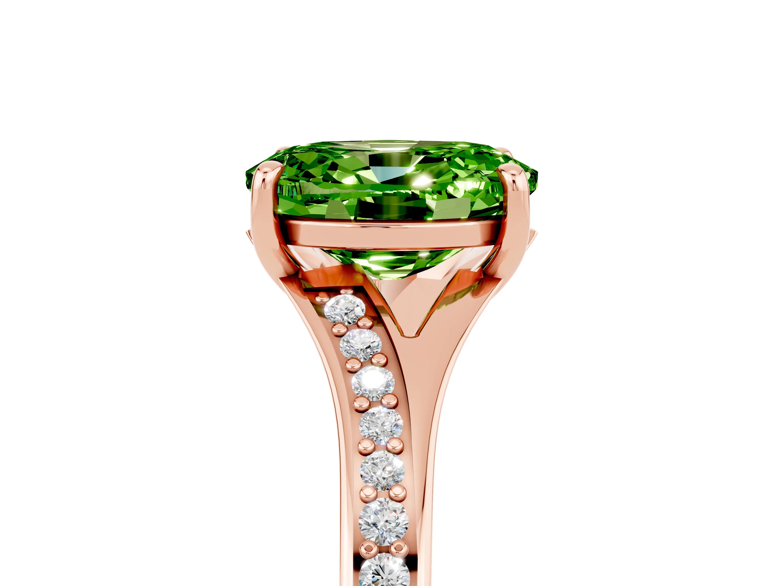 Rose gold Oval Cut Peridot Solitaire Ring with Pavé Band and Prong Setting_17