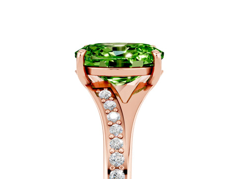 Rose gold Oval Cut Peridot Solitaire Ring with Pavé Band and Prong Setting_17
