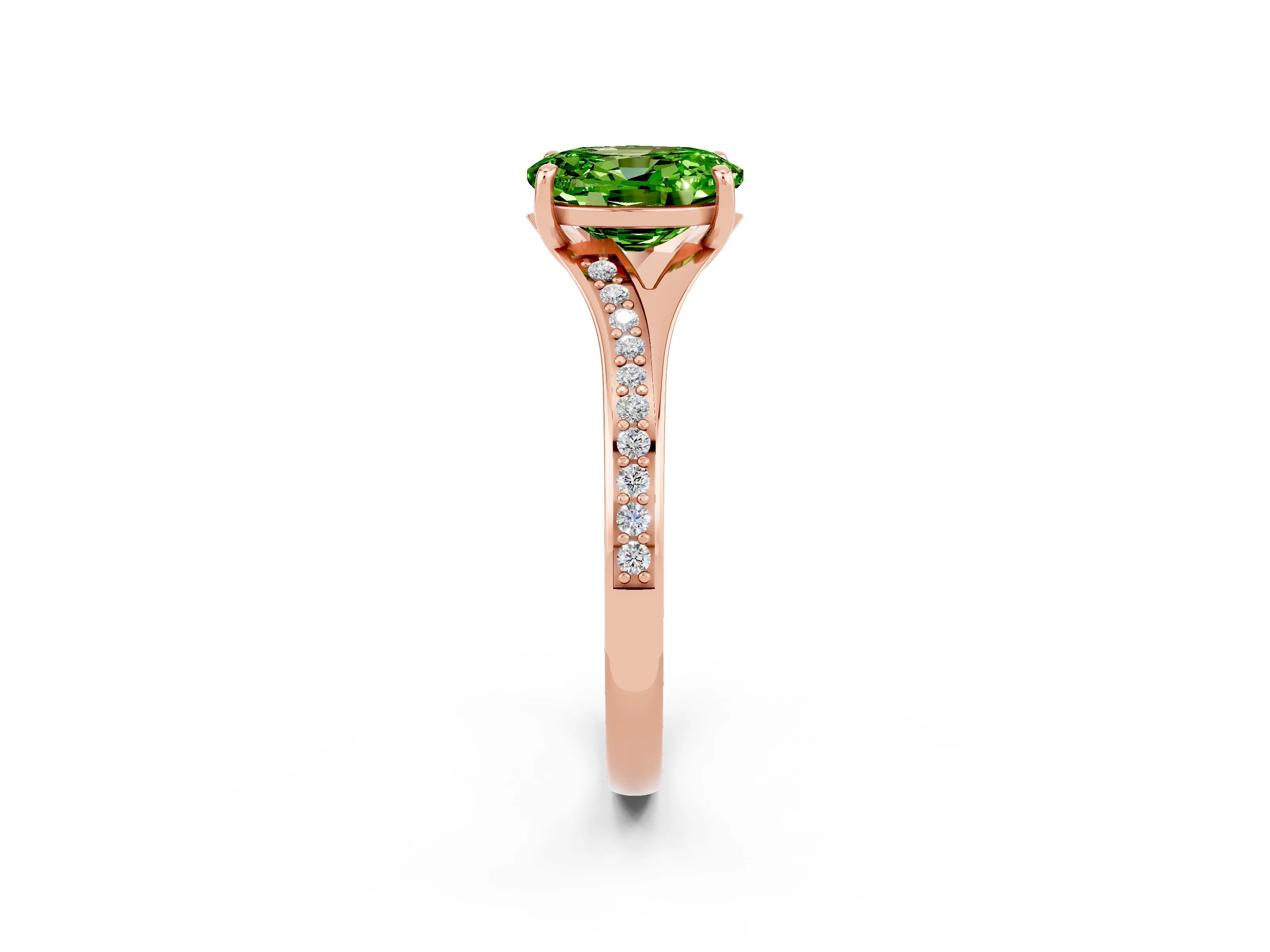 Rose gold Oval Cut Peridot Solitaire Ring with Pavé Band and Prong Setting_2